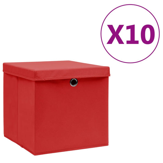 Opbergboxen met deksel 10 st 28x28x28 cm rood