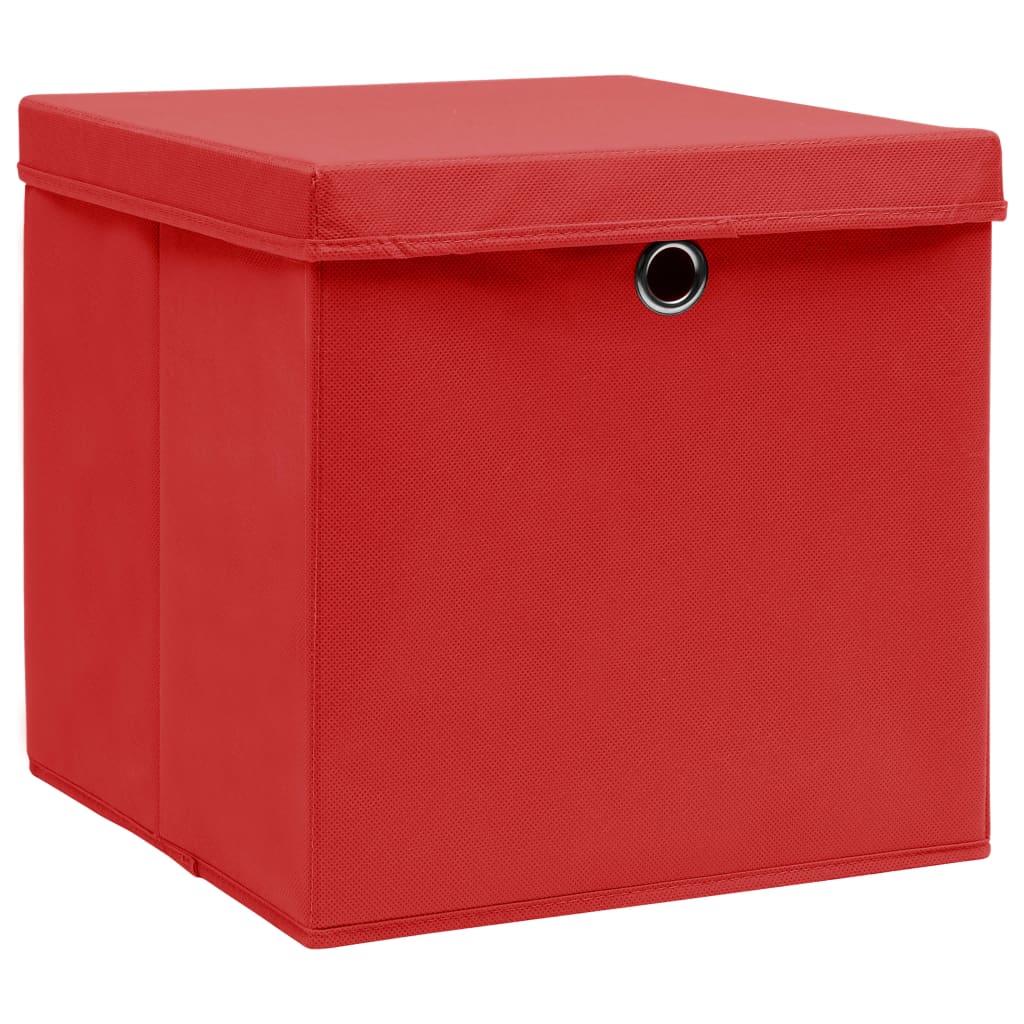 Opbergboxen met deksel 10 st 28x28x28 cm rood