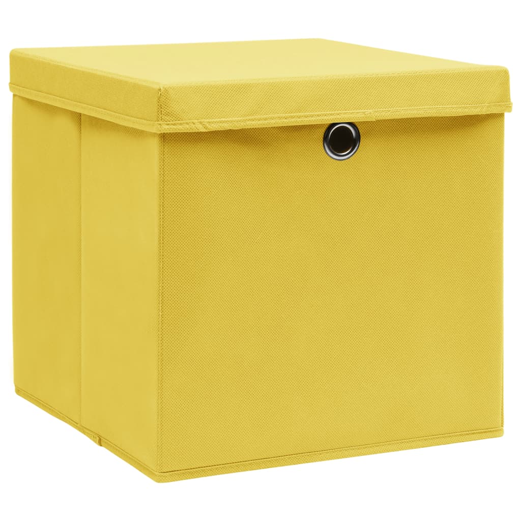 Opbergboxen met deksel 4 st 28x28x28 cm geel