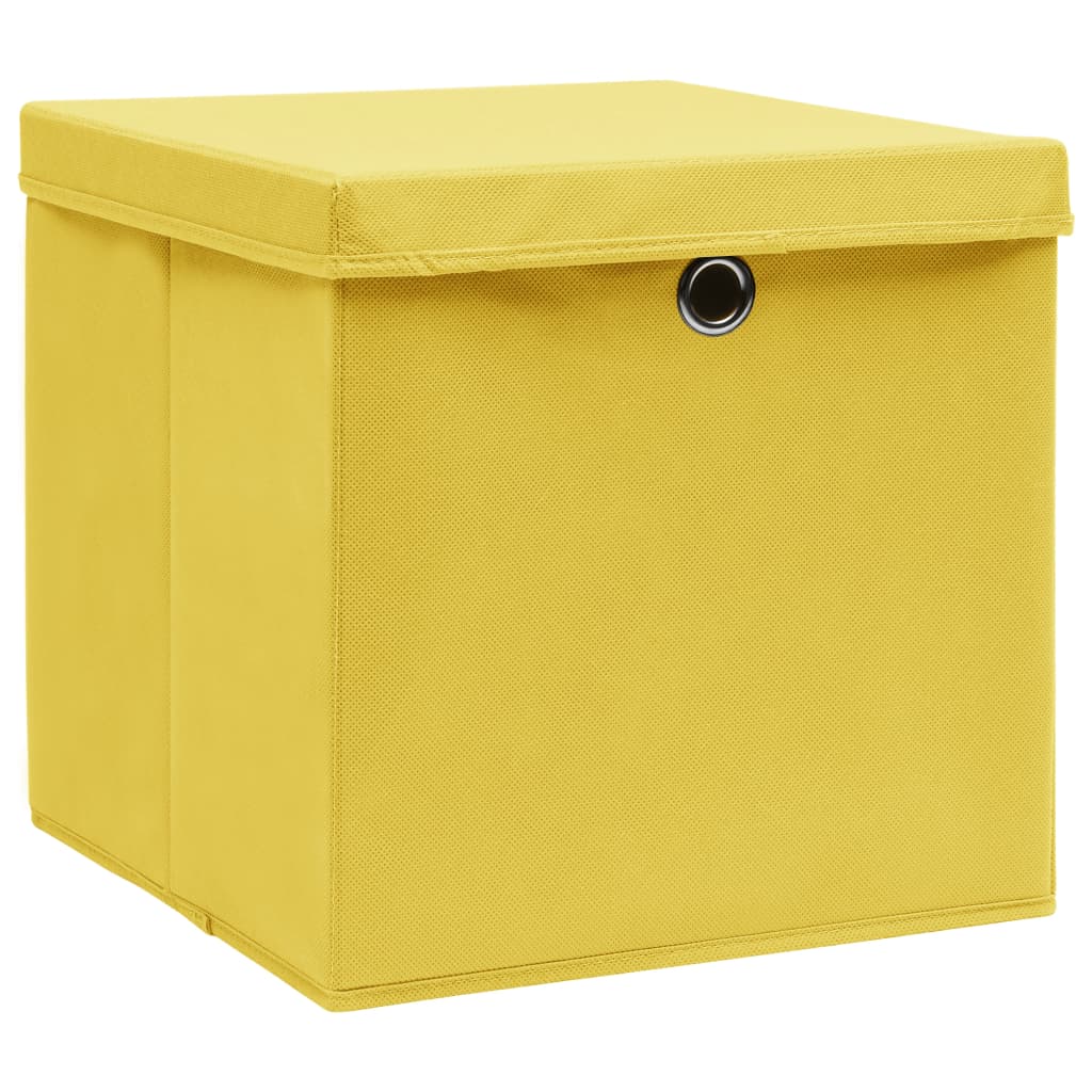 Opbergboxen met deksel 10 st 28x28x28 cm geel