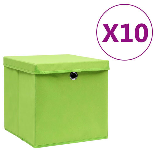 Opbergboxen met deksel 10 st 28x28x28 cm groen