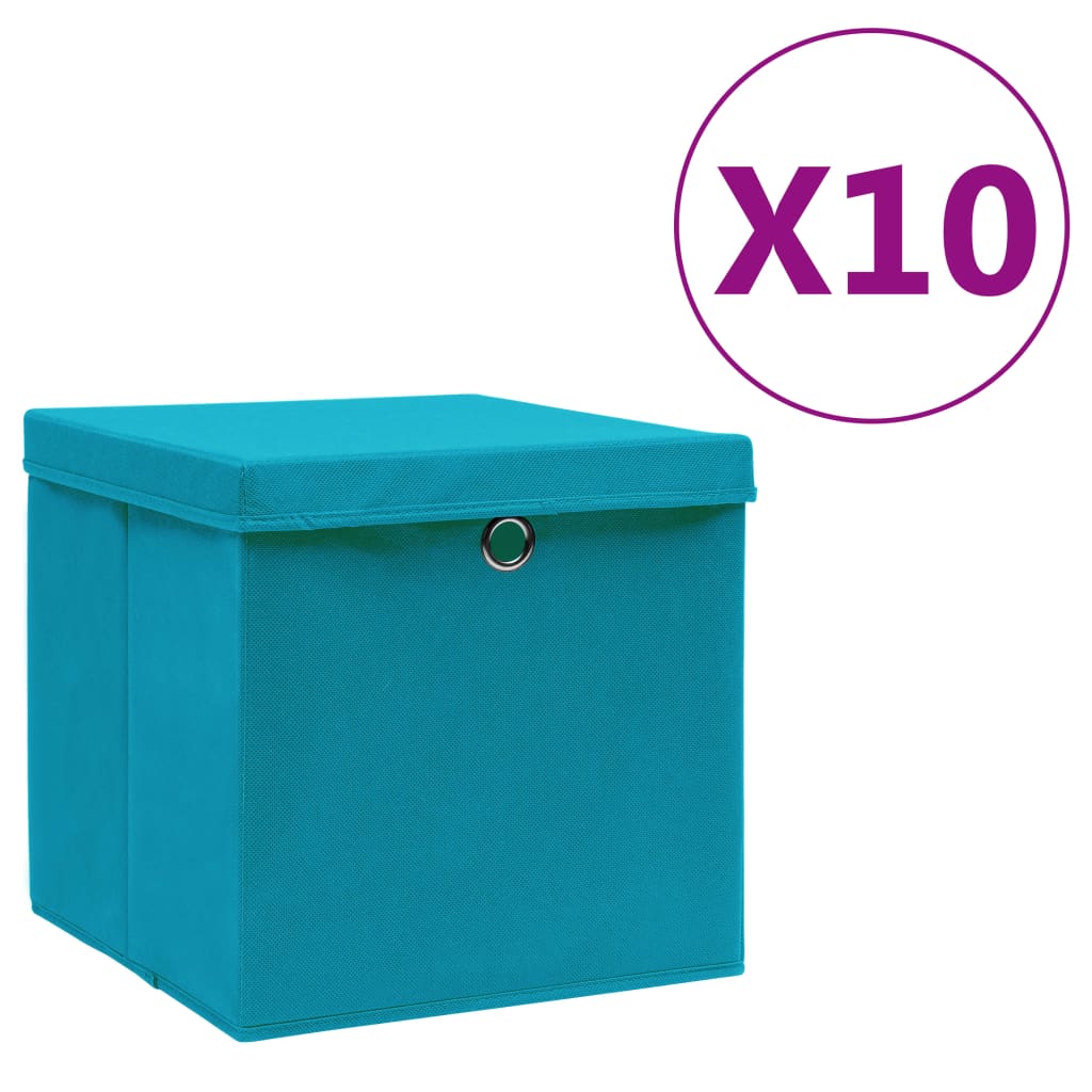 Opbergboxen met deksel 10 st 28x28x28 cm babyblauw