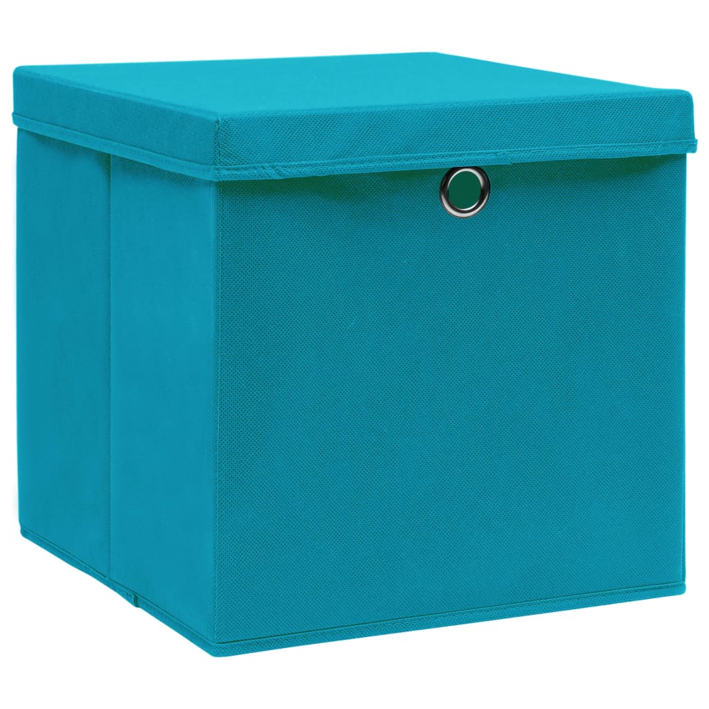 Opbergboxen met deksel 10 st 28x28x28 cm babyblauw