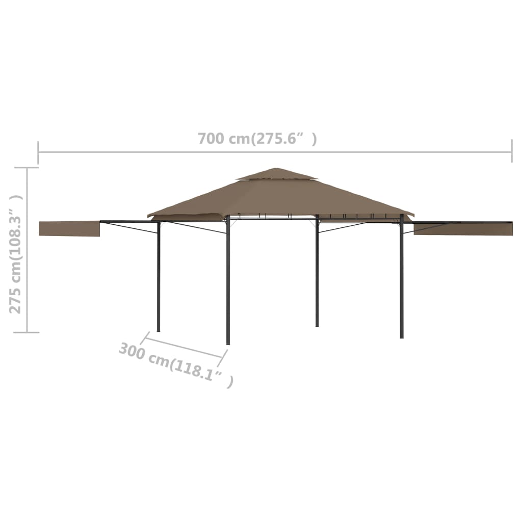 Prieel met uitschuifbare daken 180 g/m² 3x3x2,75 m taupe