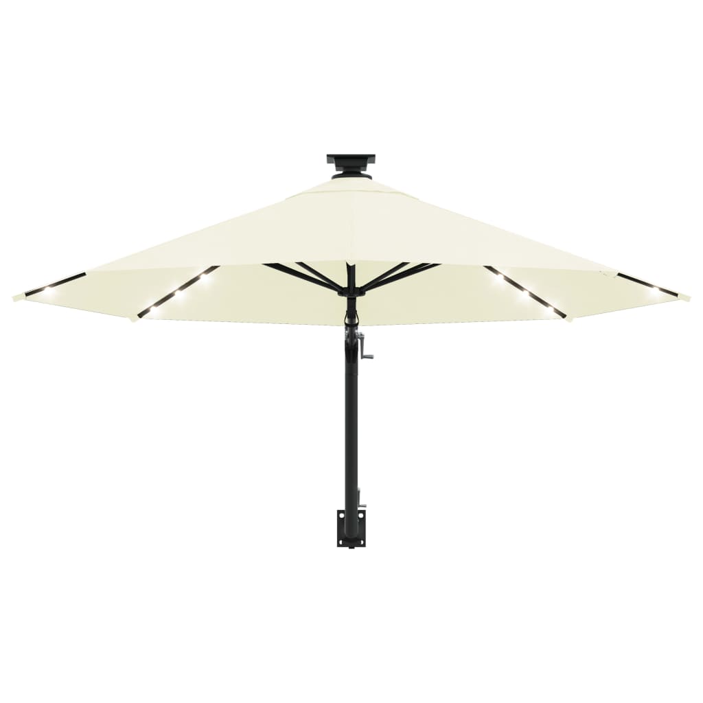 Wandparasol met LED's en metalen paal 300 cm zandkleurig