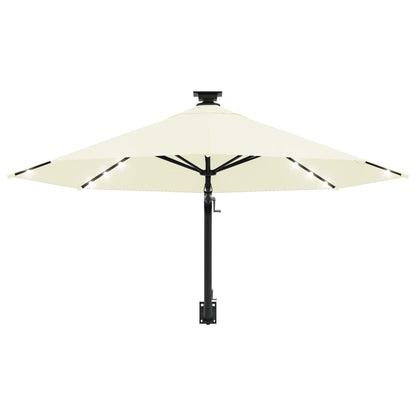 Wandparasol met LED's en metalen paal 300 cm zandkleurig