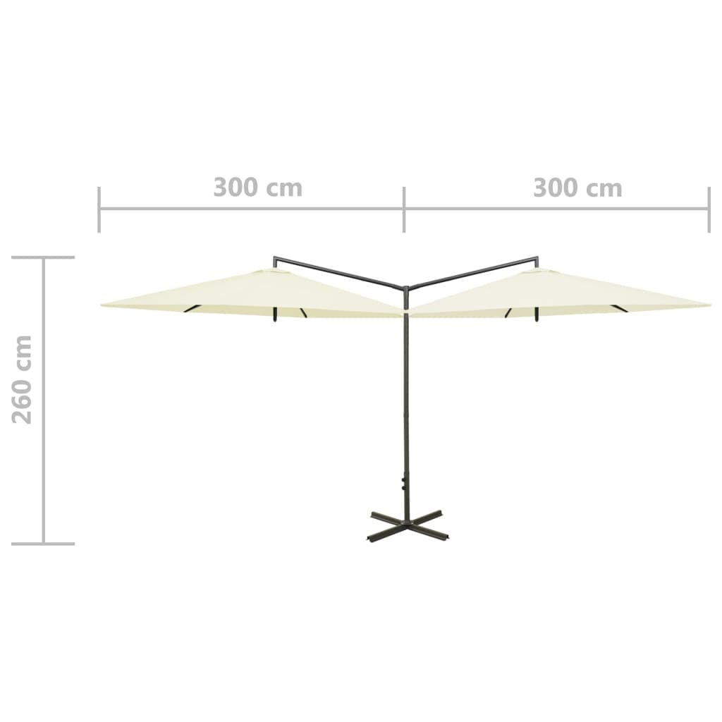 Parasol dubbel met stalen paal 600 cm zandkleurig