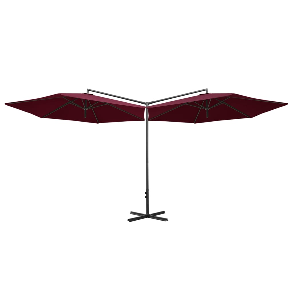 Parasol dubbel met stalen paal 600 cm bordeauxrood