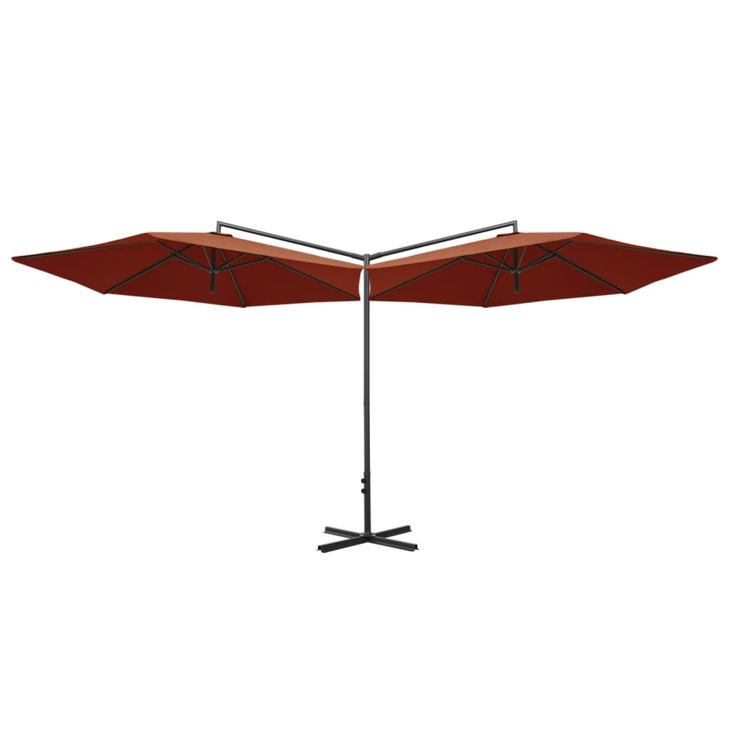 Parasol dubbel met stalen paal 600 cm terracottakleurig