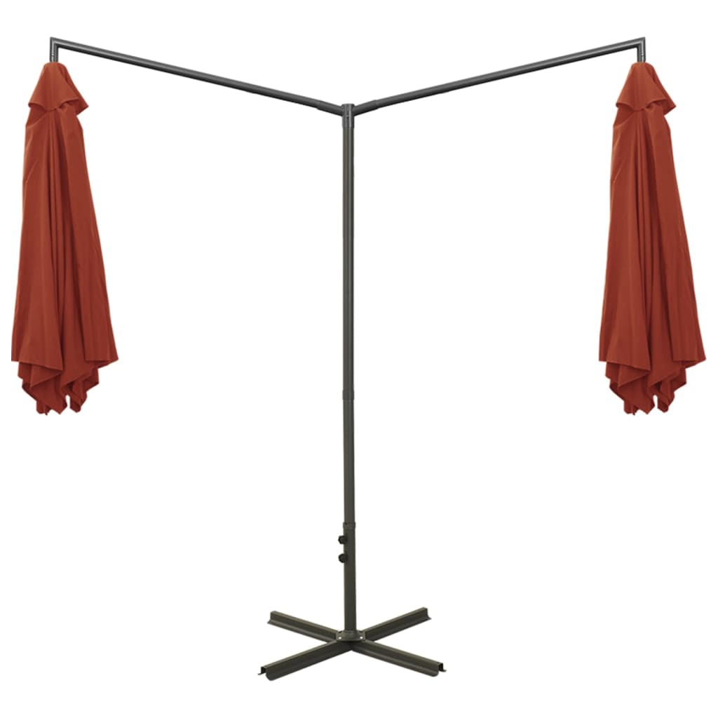 Parasol dubbel met stalen paal 600 cm terracottakleurig