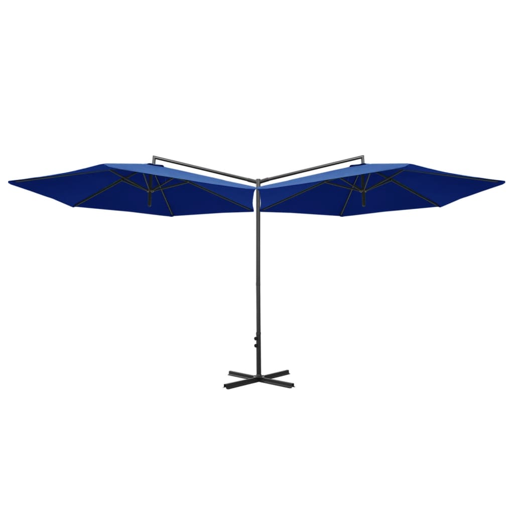 Parasol dubbel met stalen paal 600 cm azuurblauw