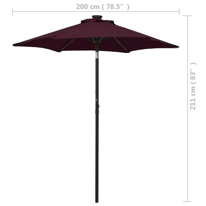 Parasol met LED-verlichting 200x211 cm aluminium bordeauxrood