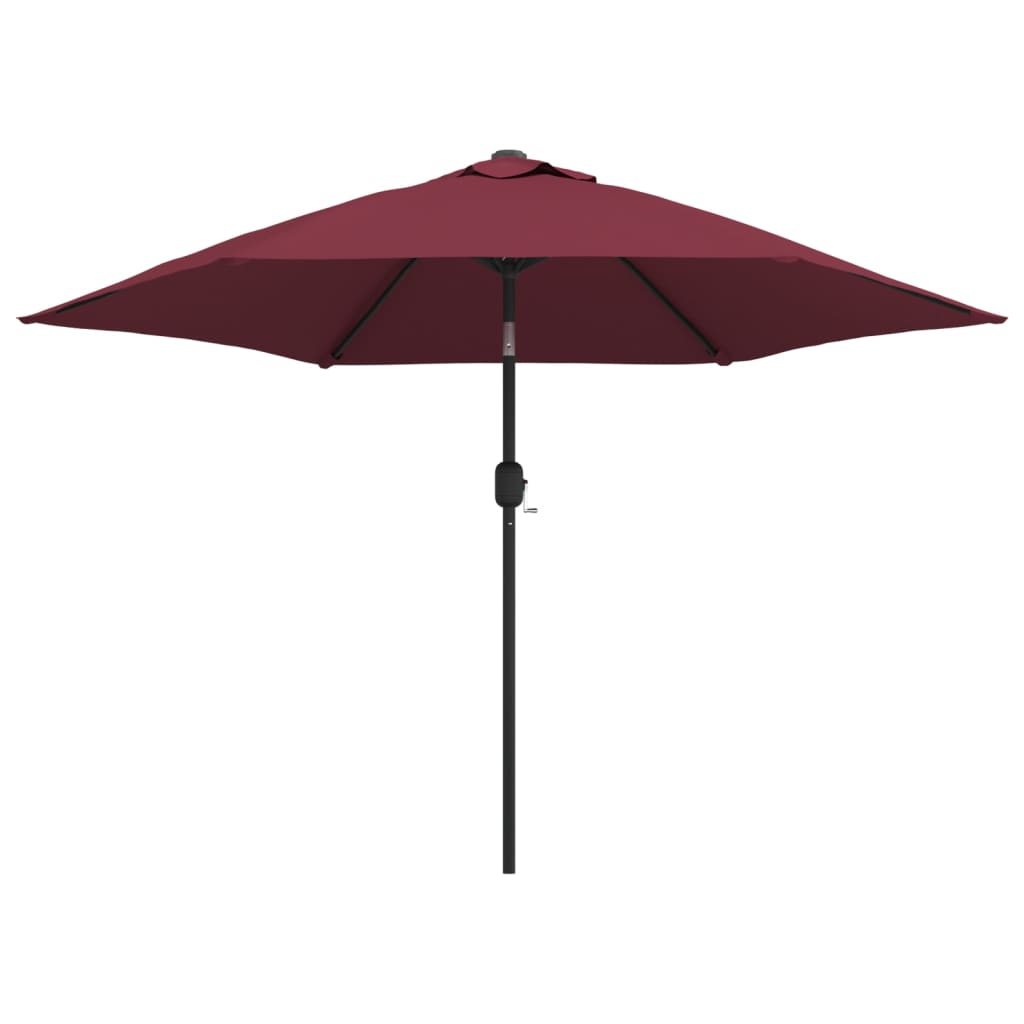 Parasol met LED-verlichting en stalen paal 300 cm bordeauxrood