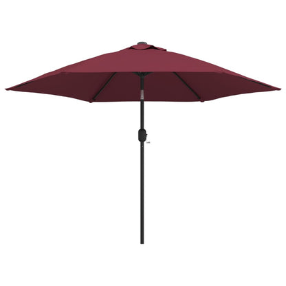 Parasol met LED-verlichting en stalen paal 300 cm bordeauxrood