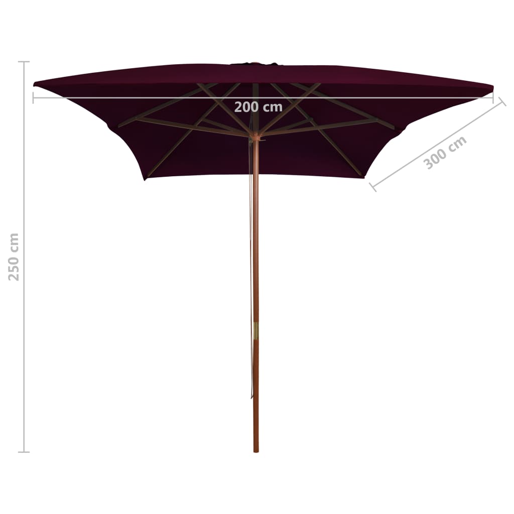 Parasol met houten paal 200x300 cm bordeauxrood