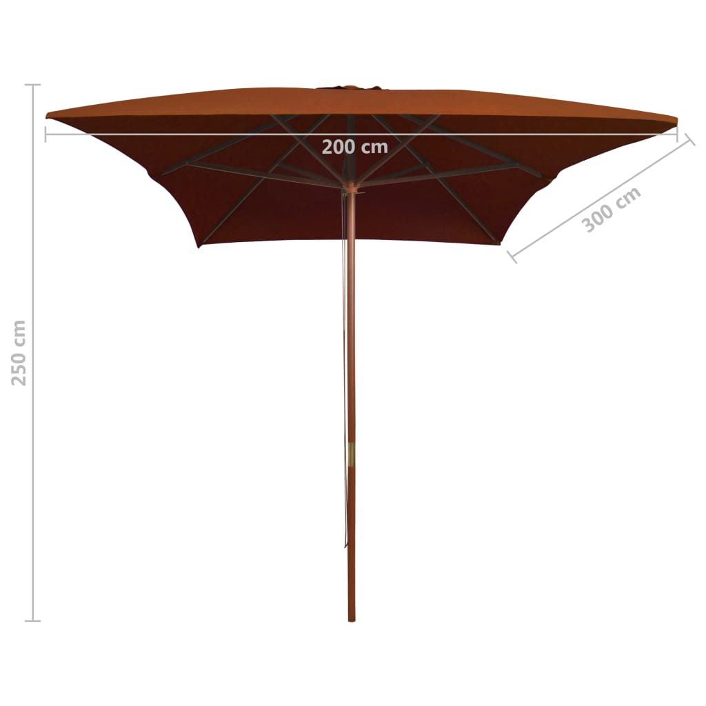 Parasol met houten paal 200x300 cm terracottakleurig