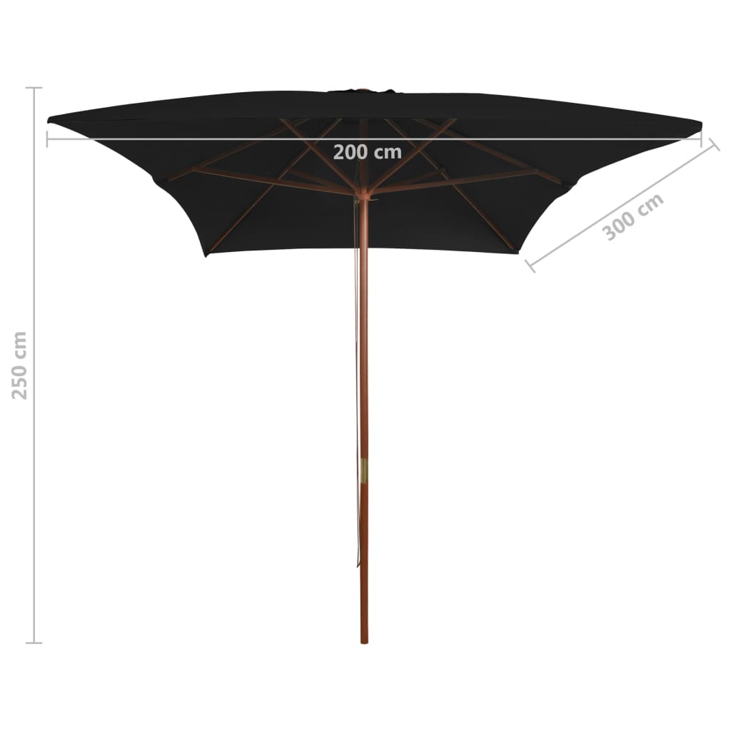 Parasol met houten paal 200x300 cm zwart