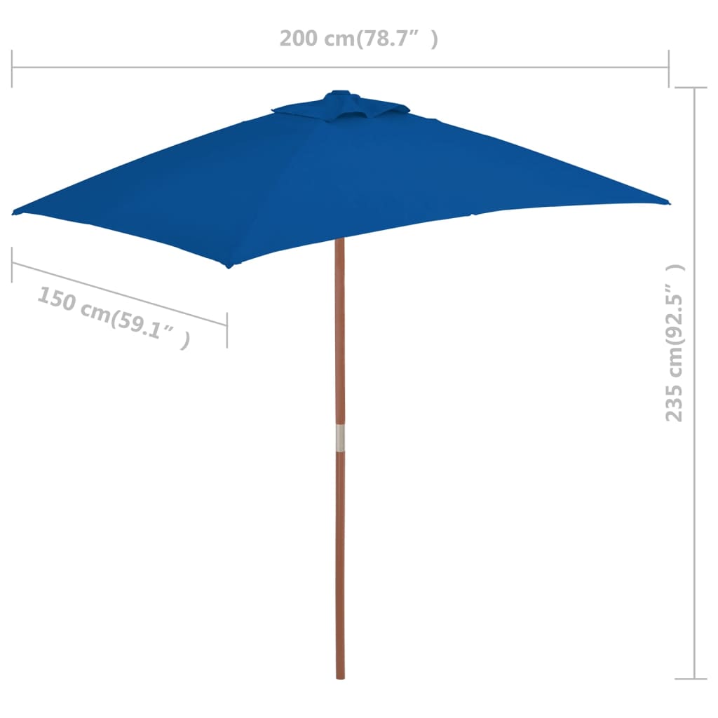 Parasol met houten paal 150x200 cm blauw