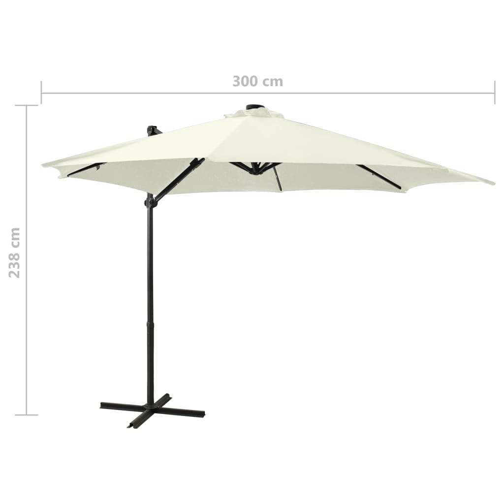 Zweefparasol met paal en LED-verlichting 300 cm zandkleurig