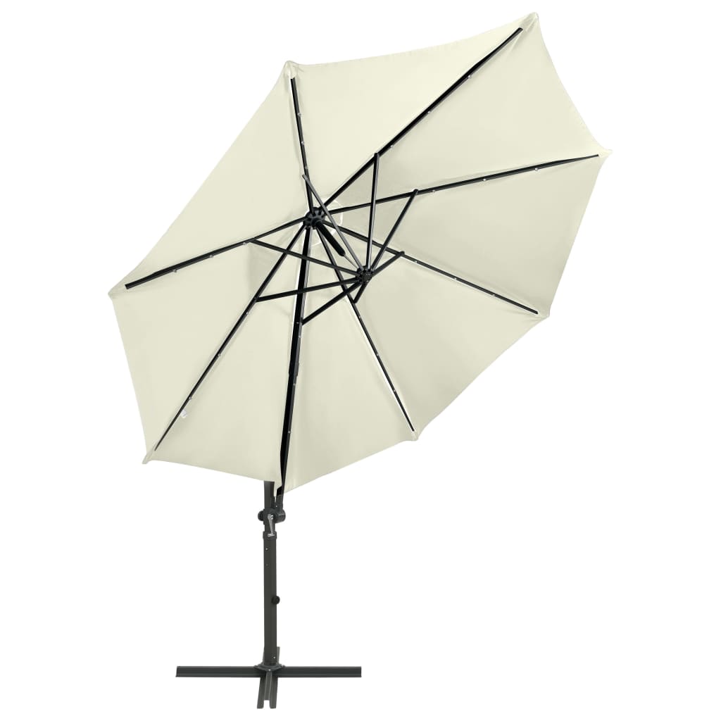 Zweefparasol met paal en LED-verlichting 300 cm zandkleurig