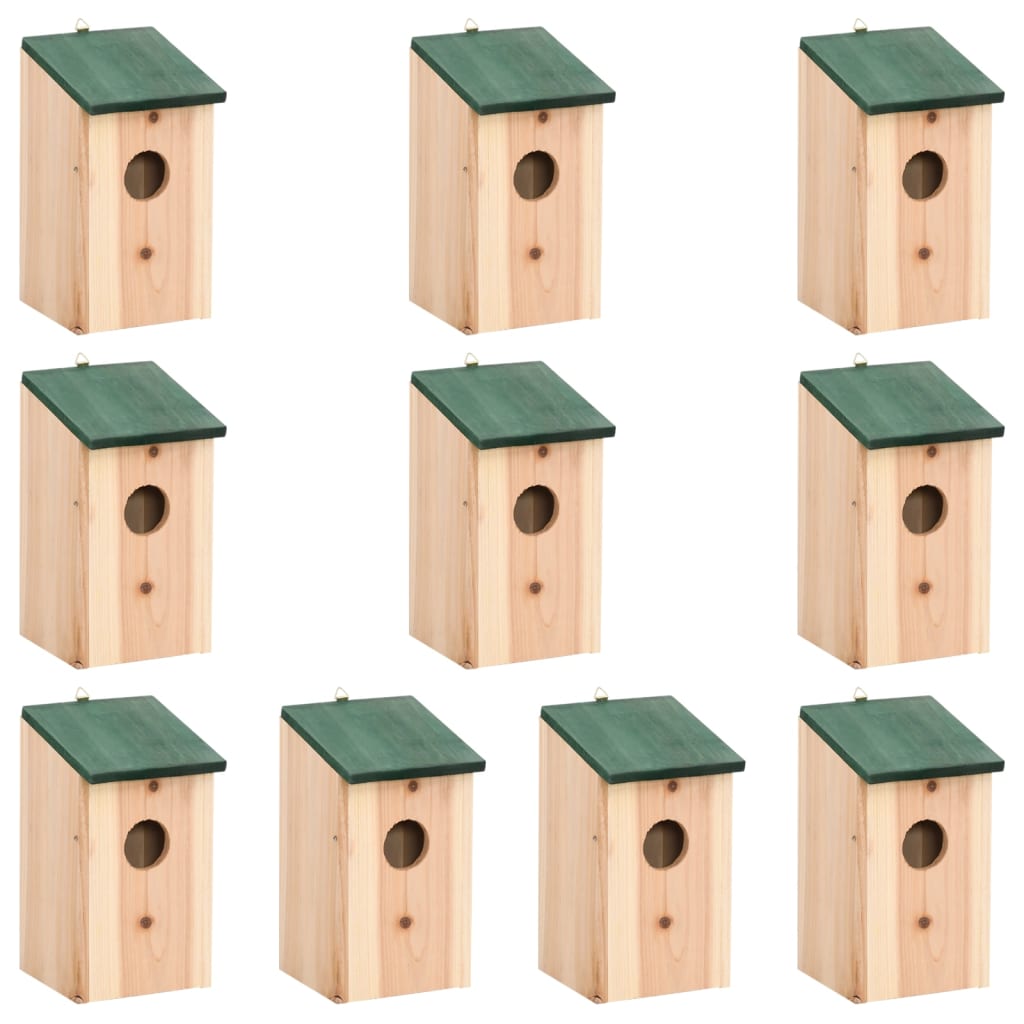 Vogelhuisjes 10 st 12x12x22 cm massief vurenhout