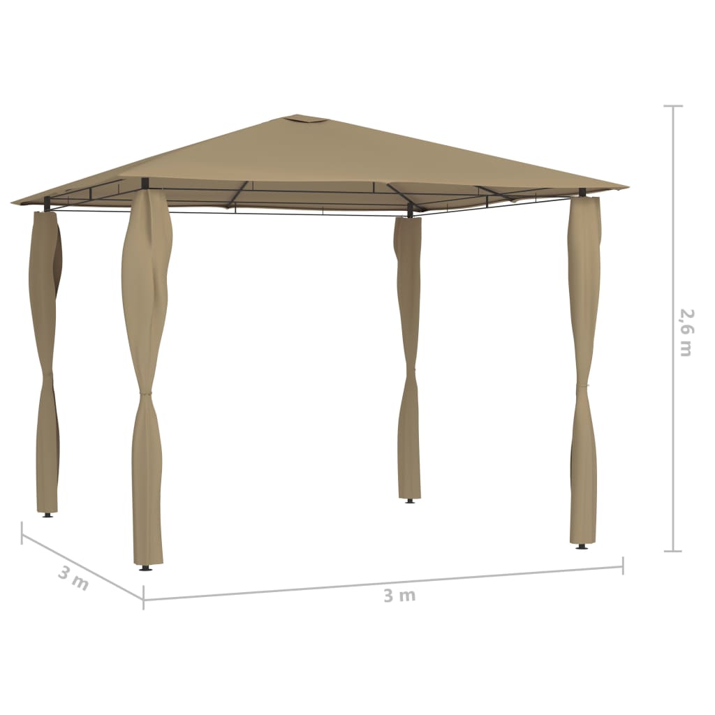 Prieel met paalhoezen 160 g/m² 3x3x2,6 m taupe