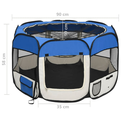 Hondenren inklapbaar met draagtas 90x90x58 cm blauw