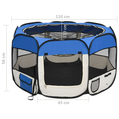 Hondenren inklapbaar met draagtas 110x110x58 cm blauw