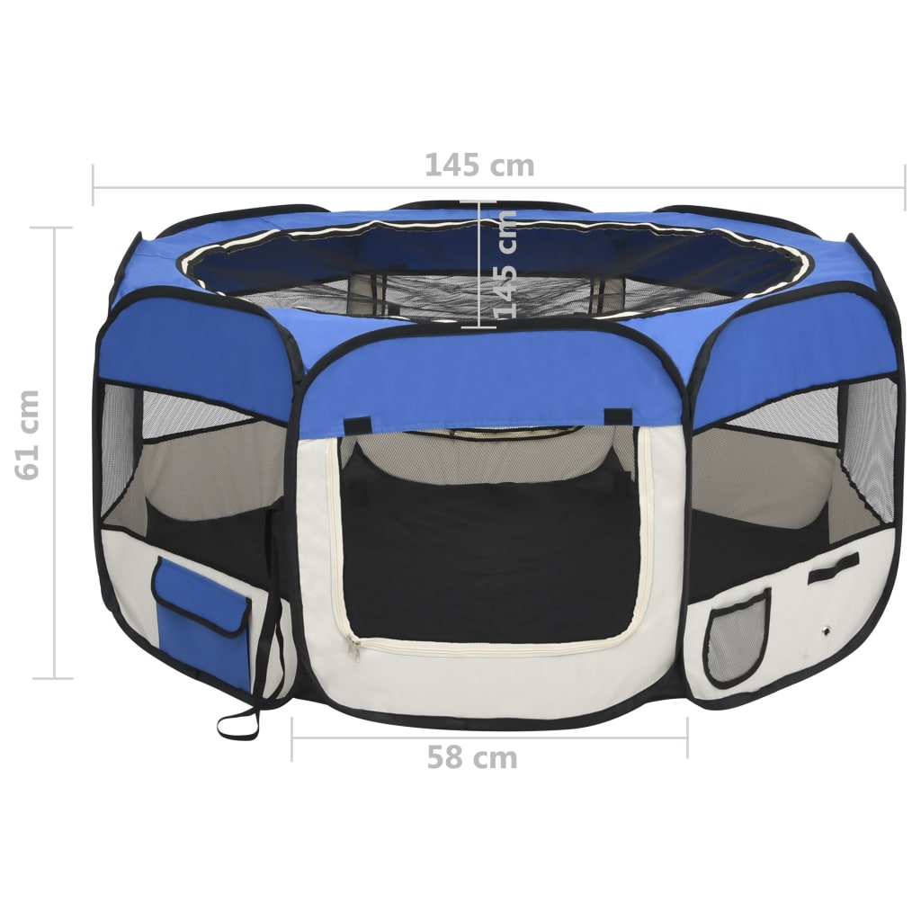 Hondenren inklapbaar met draagtas 145x145x61 cm blauw