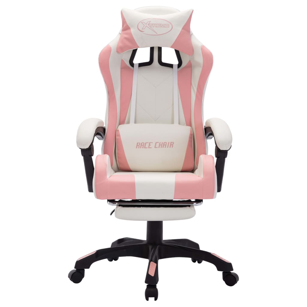 Racestoel met RGB LED-verlichting kunstleer roze en wit