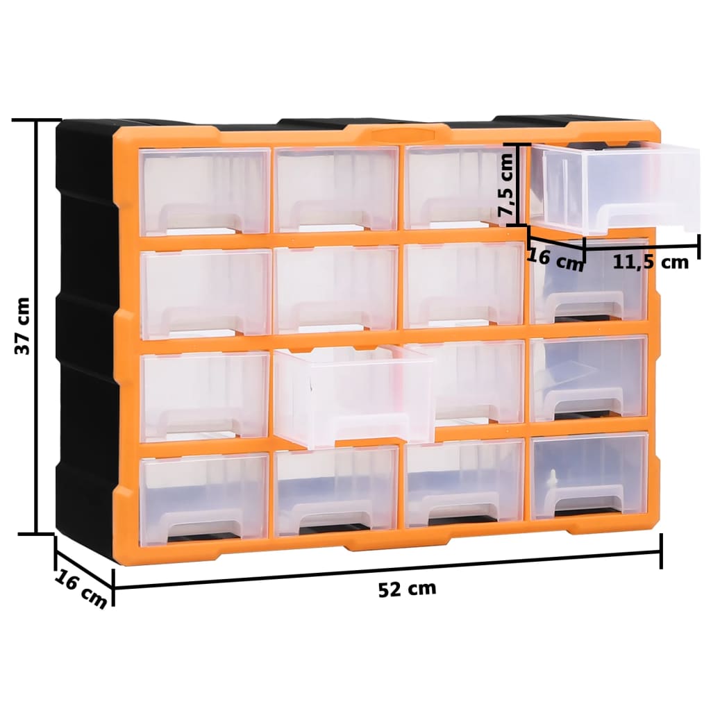 Organiser met 16 medium lades 52x16x37 cm