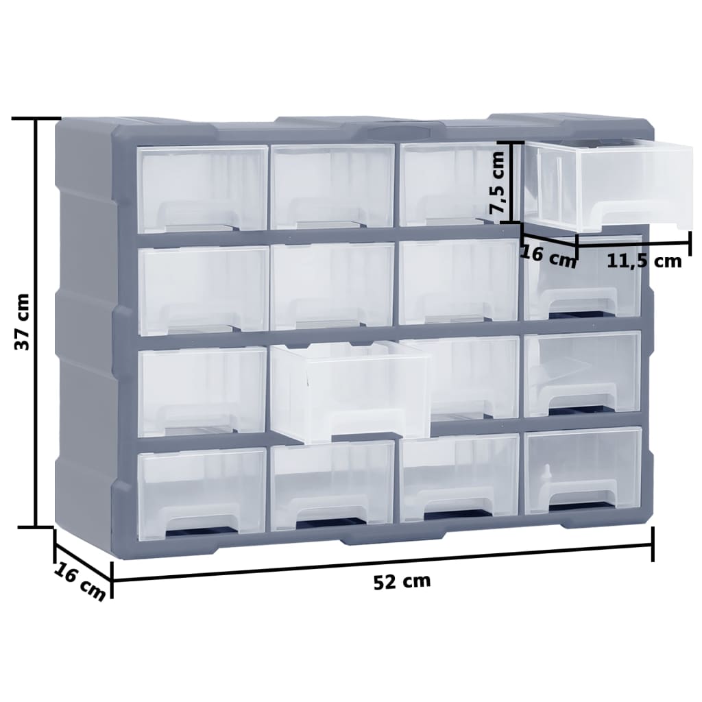 Organiser met 16 medium lades 52x16x37 cm