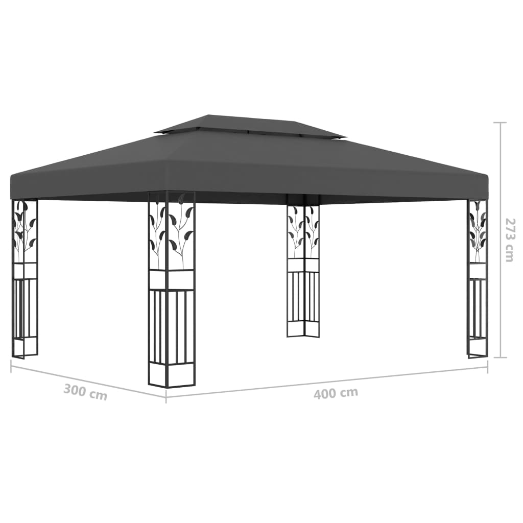 Prieel met dubbel dak en LED-lichtslinger 3x4 m antracietkleur