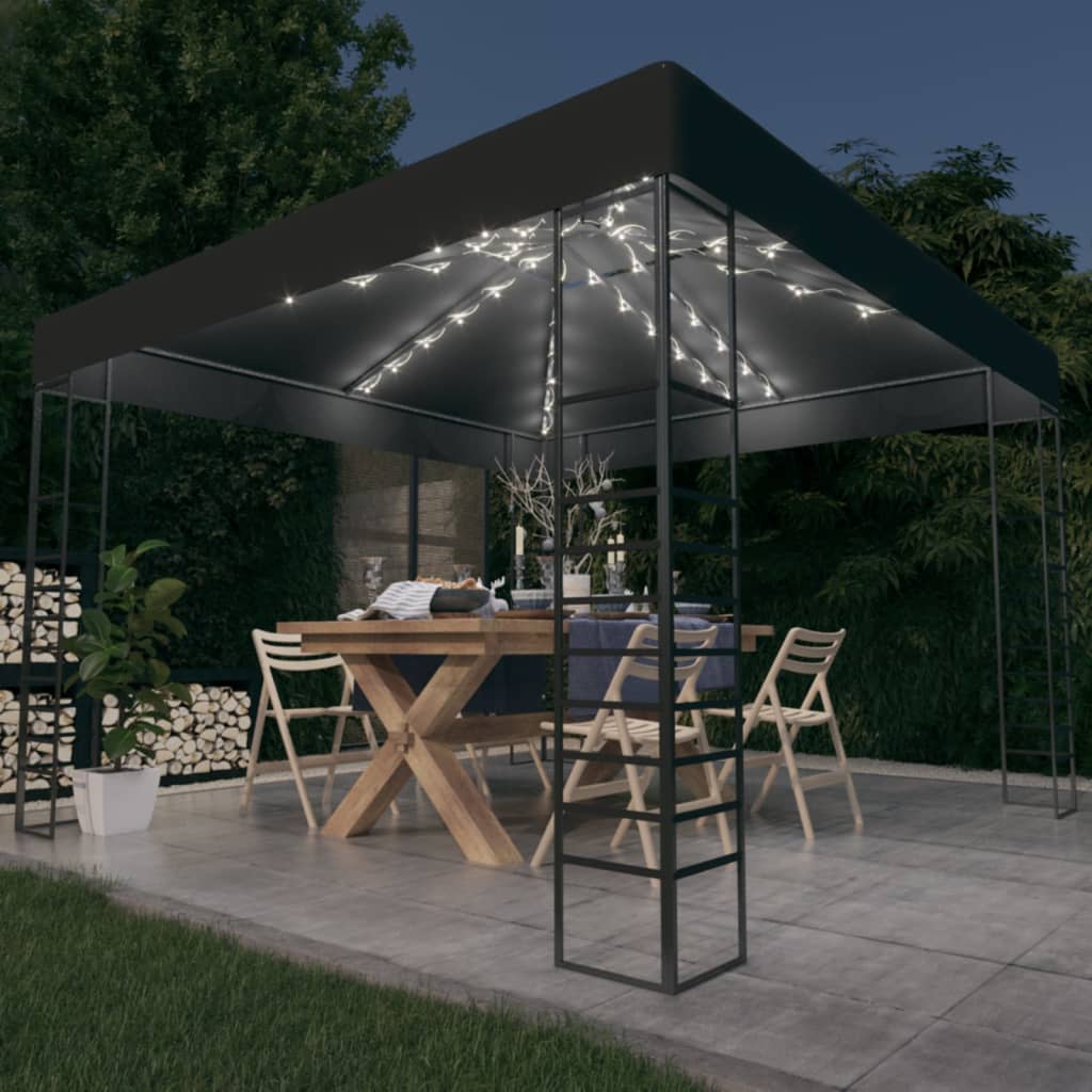 Tuinpaviljoen met LED-lichtslinger 3x3 m antracietkleurig