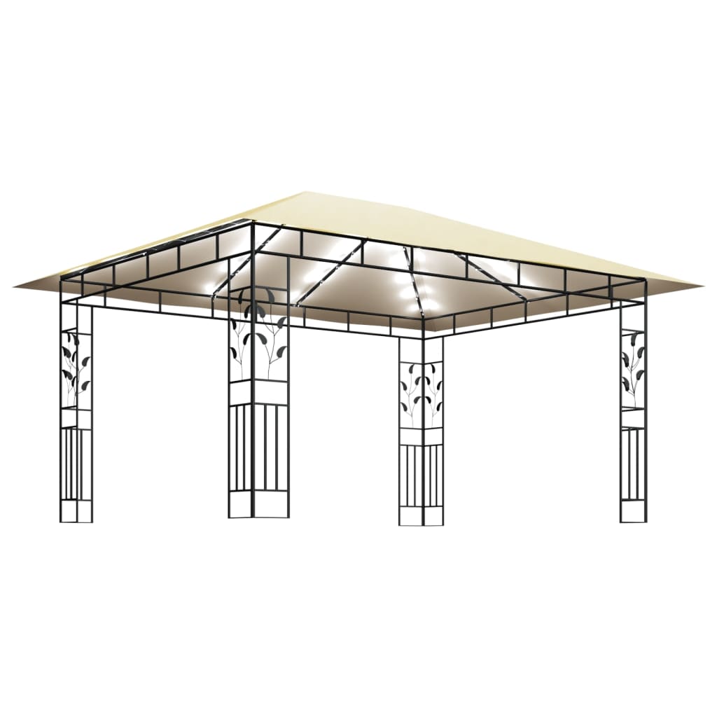 Prieel met klamboe LED-lichtslinger 180 g/m² 4x3x2,73 m crème