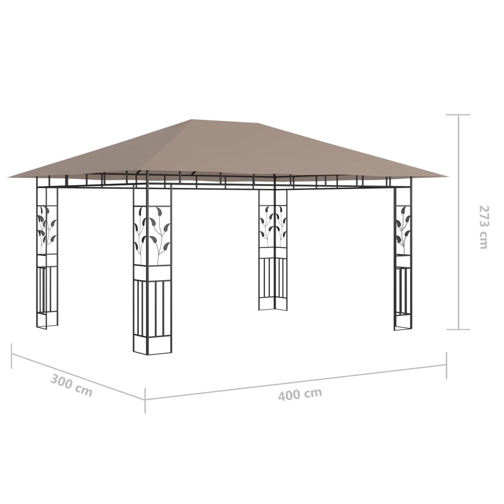 Prieel met klamboe LED-lichtslinger 180 g/m² 4x3x2,73 m taupe