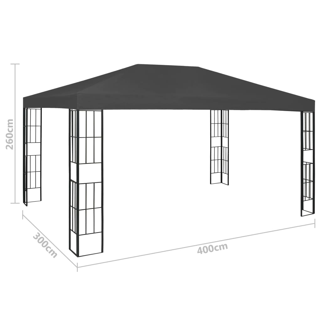 Prieel met LED-lichtslinger 3x4 m antracietkleurig