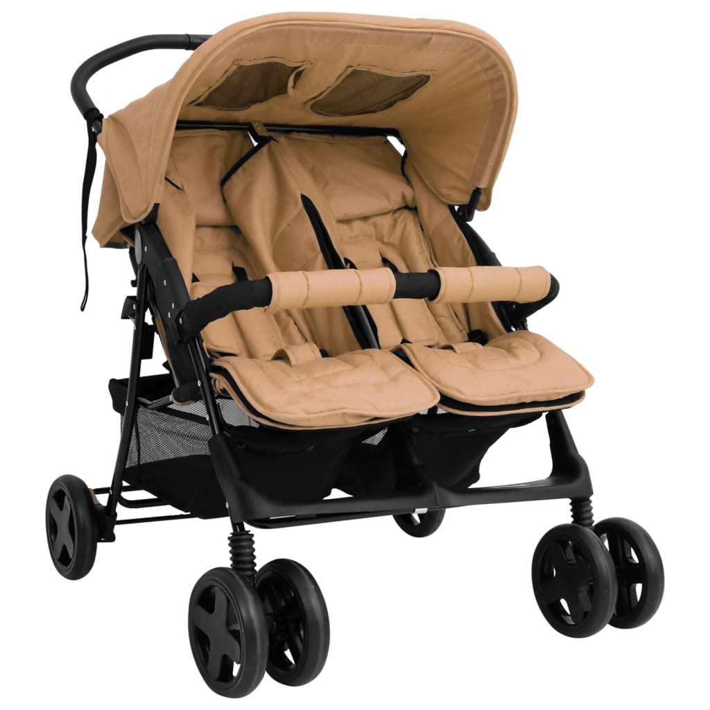 Tweelingkinderwagen staal taupe