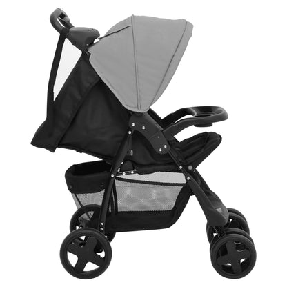 Kinderwagen 2-in-1 staal lichtgrijs en zwart