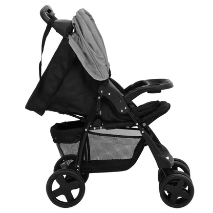 Kinderwagen 2-in-1 staal lichtgrijs en zwart