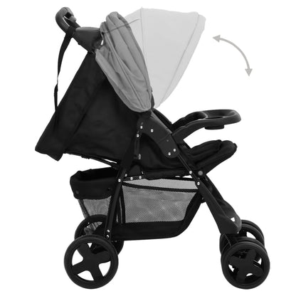 Kinderwagen 2-in-1 staal lichtgrijs en zwart