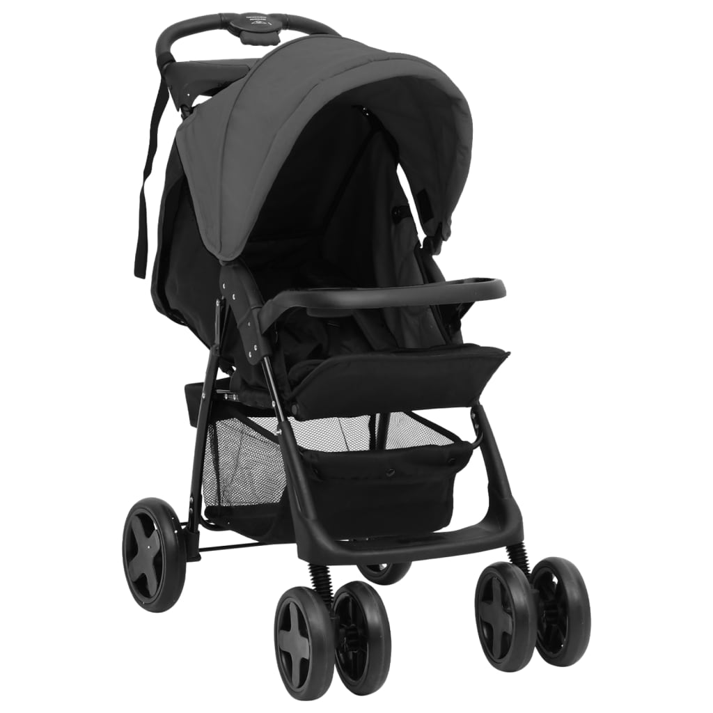 Kinderwagen 2-in-1 staal donkergrijs en zwart