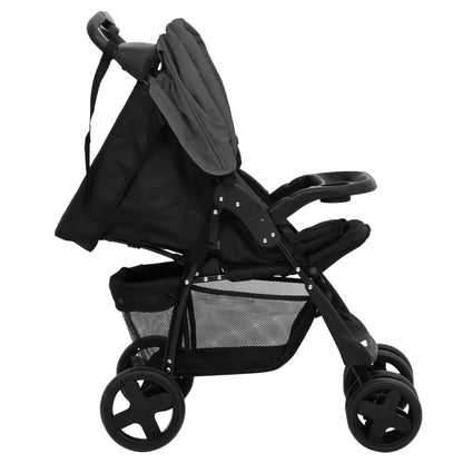 Kinderwagen 2-in-1 staal donkergrijs en zwart