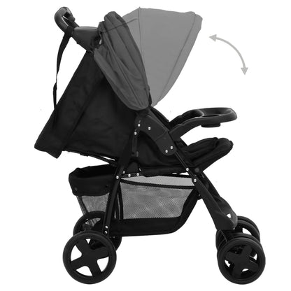 Kinderwagen 2-in-1 staal donkergrijs en zwart