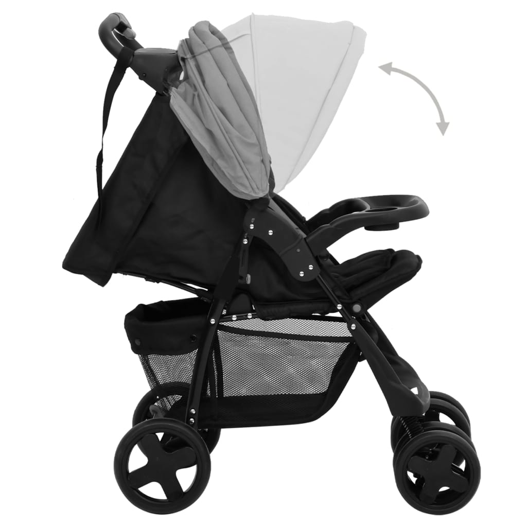 Kinderwagen 3-in-1 staal lichtgrijs en zwart