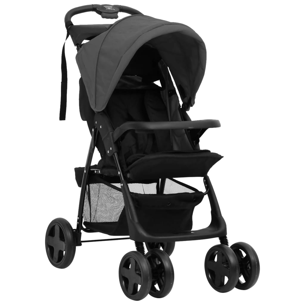 Kinderwagen 3-in-1 staal donkergrijs en zwart