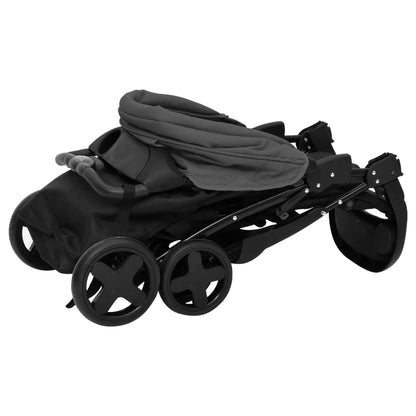 Kinderwagen 3-in-1 staal donkergrijs en zwart