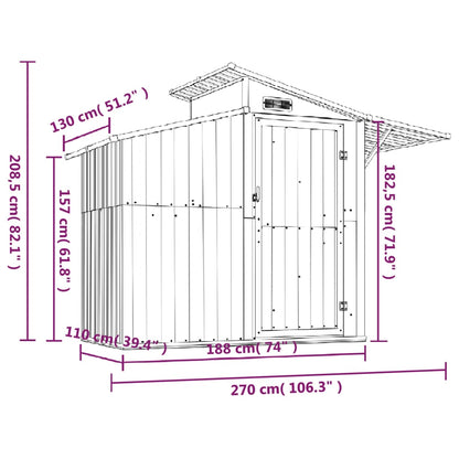 Tuinschuur 270x130x208,5 cm gegalvaniseerd staal groen