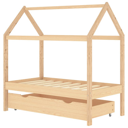 Kinderbedframe met lade massief grenenhout 70x140 cm