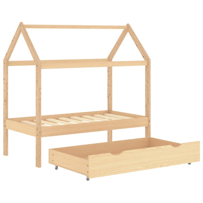 Kinderbedframe met lade massief grenenhout 70x140 cm